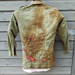 Upcycled Distressed Patched Sleeveless Army Shirt M 38-40