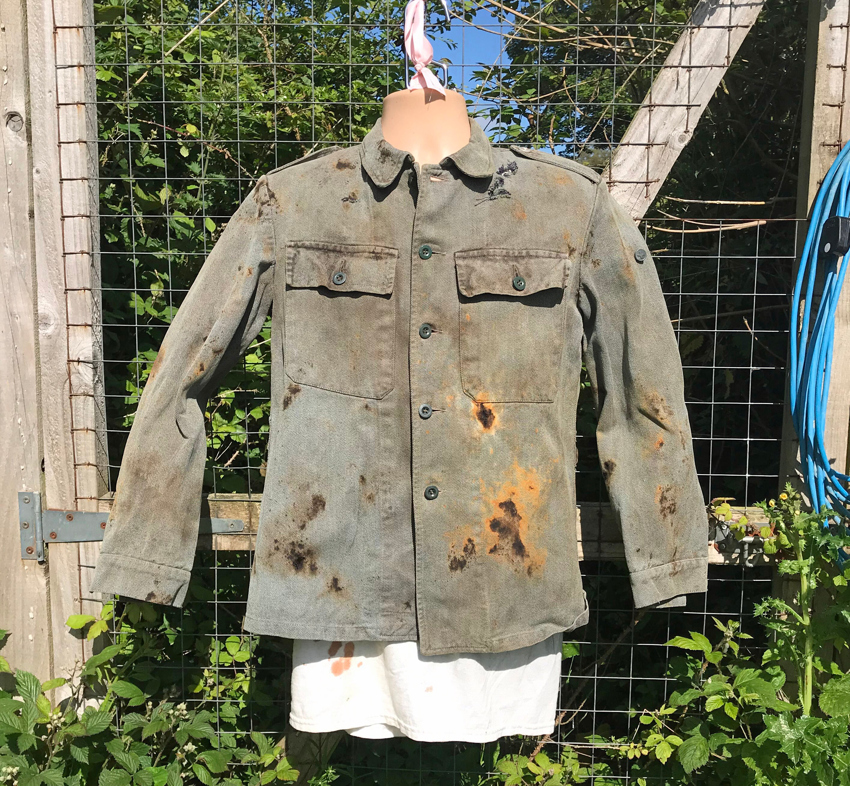 Upcycled Distressed Denim Swiss Prison Jacket - 38