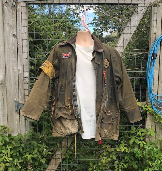 Post Apocalyptic Wasteland Vintage Barbour Chaqueta Encerada 42 L