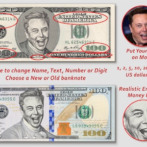 Kundenspezifischer Dollar, Dollar Bill Art, 100 Dollar-Schein, Digitaler Dollar, Ihr Gesicht auf dem Geld, Kundenspezifische Bucks, Spielgeld