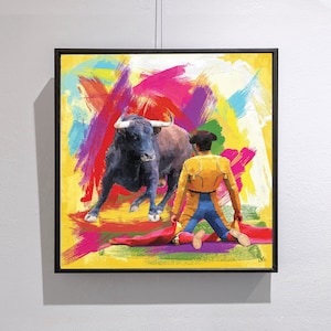 Matador Bullfighter Painting, Toreador Bull Fighting Print, Large Abstract Canvas Print, Home Decor, Abstract Art, Contemporary Art,
