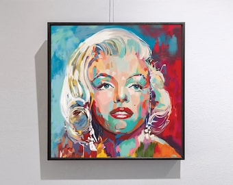 Marylin Monroe Canvas Print, Abstract Art Portrait,  Wall Art, Large Celebrity Poster,  Home Decor, Oil Portrait, Interior Decor