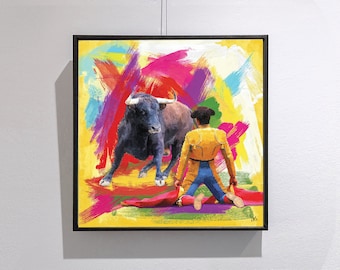 Matador Bullfighter Painting, Toreador Bull Fighting Print, Large Abstract Canvas Print, Home Decor, Abstract Art, Contemporary Art,