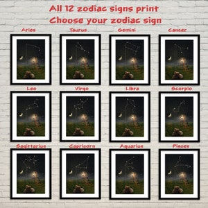 All 12 Zodiac Constellations, Starry Night, Zodiac Poster, Star Signs, Wall Decor, Zodiac Art Print, Nursery Decor, Children's Art Prints