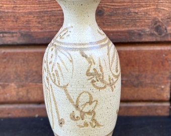 Vintage Boho Handmade Vase- Minimalist Japandi Neutral Ceramic Vase- Earthy Vintage Vase