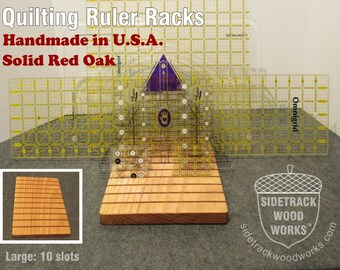 Handmade Red Oak Wooden Quilting Ruler Rack, Large (10 slots), Wood, Oak ....... with FREE Stork Scissors!