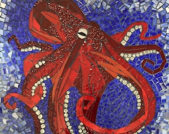 Stained Glass Mosaic Octopus - Framed Wall Art