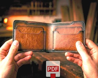Leather Bifold Wallet Pattern, Minimalist Men's Card Holder (PDF Download) 5 pockets