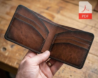 Leather Bifold Wallet Pattern, slight heavy Men's Card Holder (PDF Download) 7 pockets