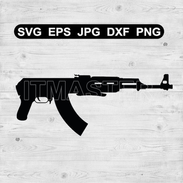 ak47 rifle machine gun kalashnikov template Svg ,Dxf , Jpg , Png , Eps Cut File Download digital Silhouette Cricut File vinyl tshirt cutfile