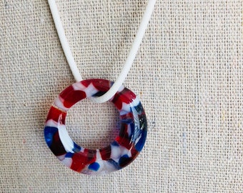 Glass Fused Necklace ~ Patriotic ~ Red, White  and Blue