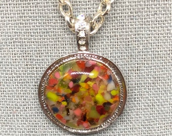 Glass Fused Pendant ~~ Swarovski Crystals ~~ Vibrant Colors ~~ Sterling Silver Chain ~~ Unique