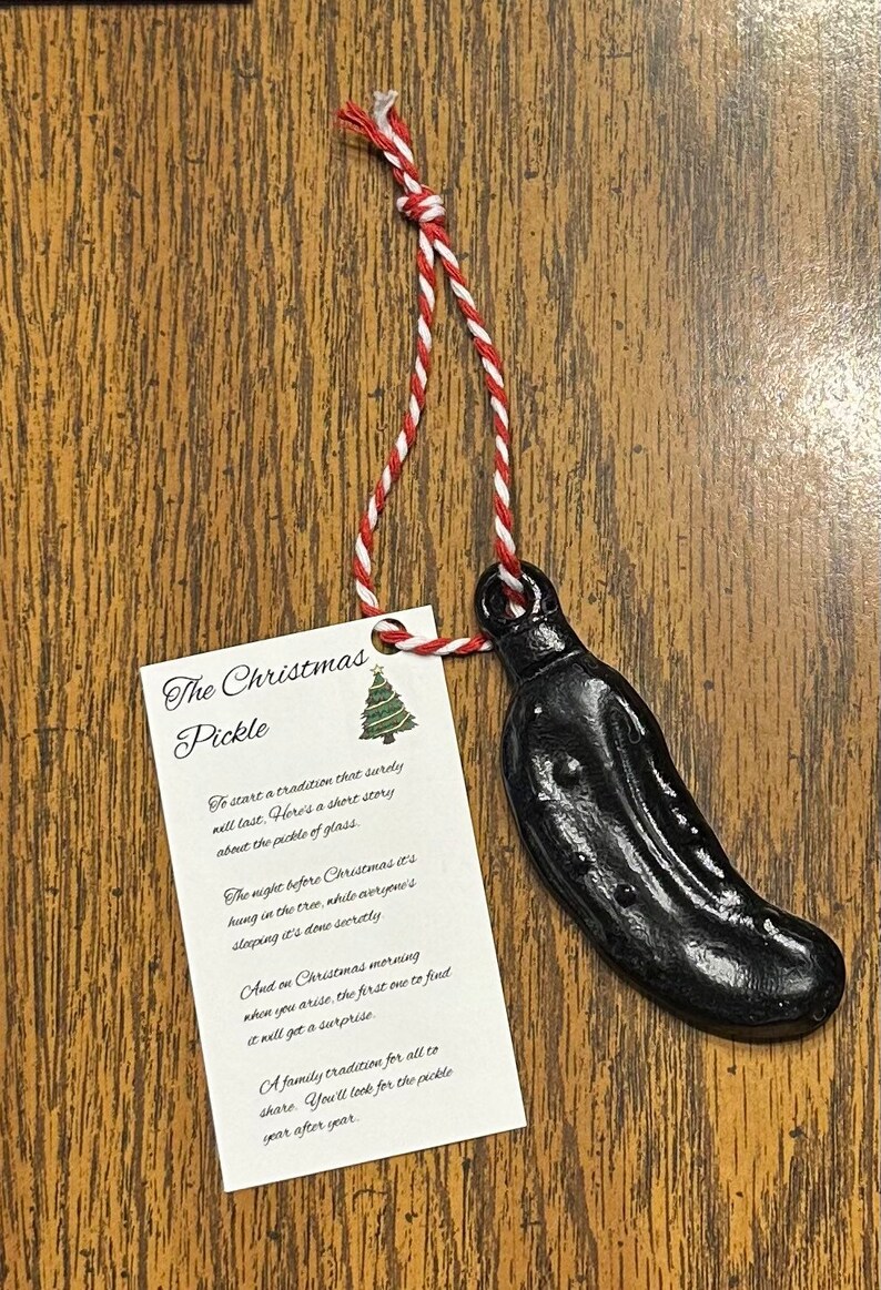 Glass Christmas Pickle Ornament Holiday German Tradition Glass Fused Handmade Hostess Gift Secret pal Family Tradition image 2