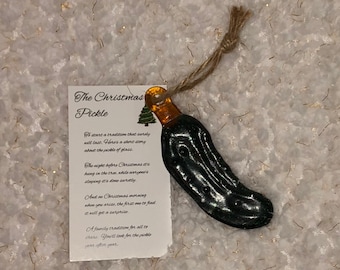 Glass Christmas  Pickle Ornament ~ Holiday - German Tradition - Glass Fused ~ Handmade ~~ Hostess Gift ~ Secret pal ~ Family Tradition ~~