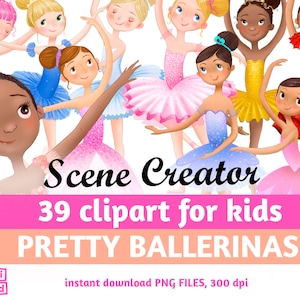 Imágenes prediseñadas de bailarinas para niños, CREADOR DE ESCENAS, imágenes prediseñadas de ballet, poses de ballet, diversidad, accesorios de escenario, imágenes prediseñadas de bailarina, descarga instantánea