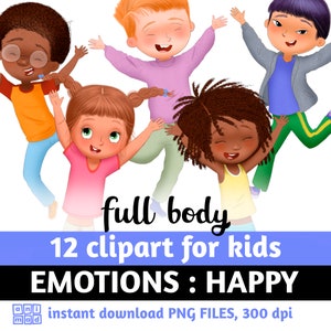 FELIZ, EMOCIONES Imágenes prediseñadas para niños, imágenes prediseñadas de sentimientos, lenguaje corporal, expresiones faciales, niño feliz, cuerpo completo, diversidad, niña feliz, niño feliz