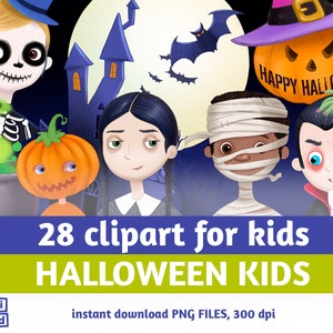 Images clipart HALLOWEEN enfants pour enfants, personnages de dessins animés, clipart effrayant, château hanté, zombie, médecin de la peste médiévale, citrouille, joker,