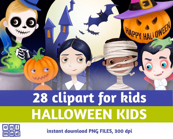 Halloween Kids Clip Art For Kids Cartoon Characters Creepy Etsy