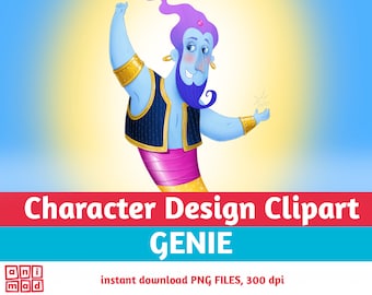 Genio Azul: Diseño de personaje de dibujos animados (PNG, 300 ppp)