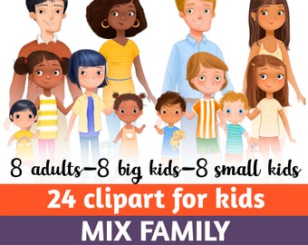 Diverse Family Clip Art: Parents, Kids PNG (Digital Download)