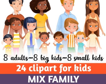 FAMILY CLIP ART for kids, diversity, mom, dad, parents clipart, small kids clip art, big kids clipart,mix family clipart, population, people