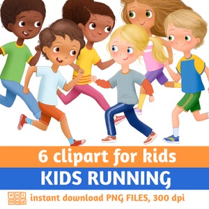 RUNNING KIDS clip art, diversity, clipart for kids, boy clipart, girl clipart, kids in athletic outfits, fitness clipart, cartoon kids