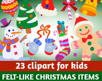 CHRISTMAS clip art, felt like clipart, christmas graphics, instant download, commercial use, christmas elements, tree, snowman, gingerbread