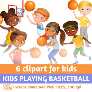 BAMBINI CHE GIOCANO A PALLACANESTRO clip art, diversità, clipart per bambini, clipart ragazzo, clipart ragazza, sport per bambini, bambini dei cartoni animati, atletici, bambini attivi