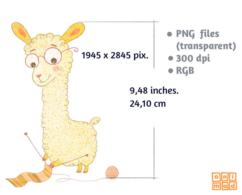 May include: A white llama wearing glasses and knitting a striped scarf. The llama is sitting on a white background with a ball of yarn next to it.