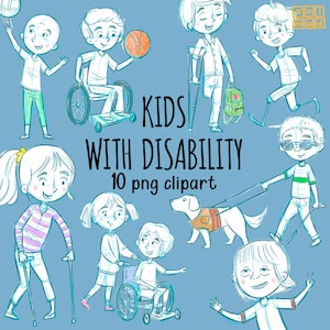 Clipart ENFANTS HANDICAPÉS, croquis approximatifs pour enfants ayant des besoins spéciaux, gribouillages pour enfants handicapés, fichiers png de diversité, contour de base des cliparts pour enfants