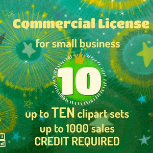 COMMERCIAL license for small business, applies to up to 10 clipart sets, up to 1000 sales, CREDIT REQUIRED