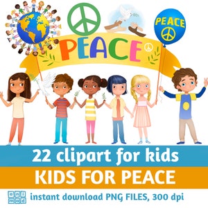 Clipart PAIX pour les enfants, diversité, clipart symbole de paix, colombe de la paix, signe de paix, clipart paix mondiale, clipart enfants, paix sur terre