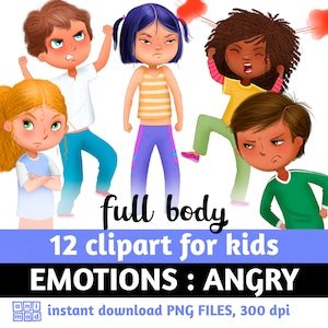 ENOJADO, EMOCIONES Imágenes prediseñadas para niños, imágenes prediseñadas de sentimientos, lenguaje corporal, expresiones faciales, niño enojado, cuerpo completo, diversidad, niño enojado, niña enojada