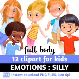 GŁUPIE, EMOCJE Clipart dla dzieci, clipart uczuć, clipart mowy ciała, mimika twarzy dzieci, różnorodne dzieci, cyfrowe zasoby dla nauczycieli