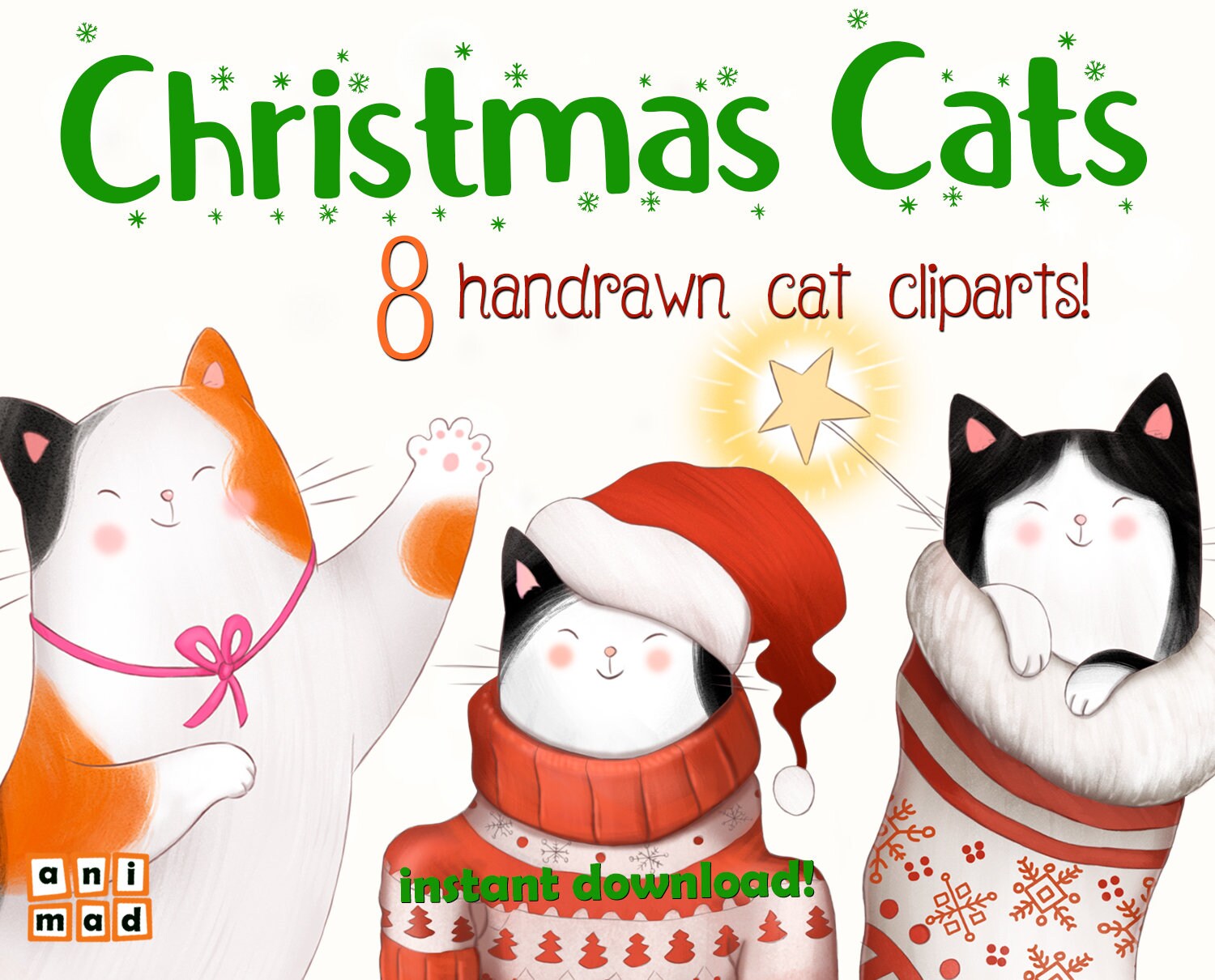 Christmas Art 2022 Christmas Cats Clip Art 2022 Instant Download Cartoon Cats | Etsy Australia