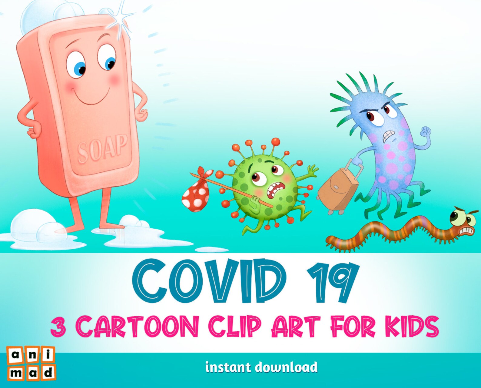 COVID 19 clip art for kids instant download Cartoon | Etsy