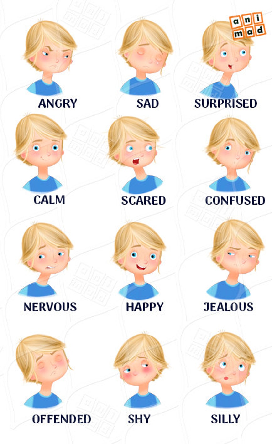 Boy Emotions clip art boy feelings clip art kids expressions | Etsy