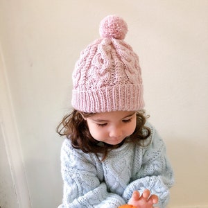 Kid’s merino cable beanie and mittens