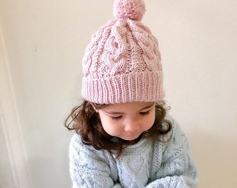 Kid’s merino cable beanie and mittens