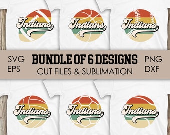 BUNDLE Indians SVG Indians School Spirit Tshirt Designs Retro Sunset T-shirt Design Indians Sublimation Design