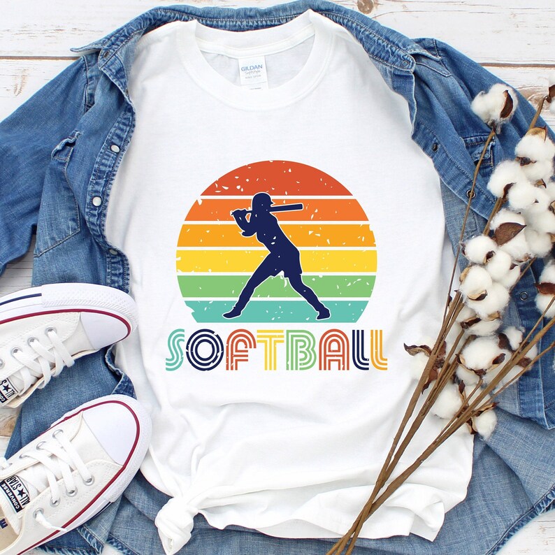 Softball SVG Softball Sublimation Design Retro Sunset Shirt Etsy