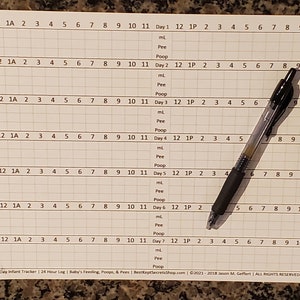 7 Day Infant Tracker |  Newborn 24 Hour Log  | Baby&#39;s Feeding, Poops, & Pees | Block Calendar | Digital Prints 8.5 x 11 Letter Size