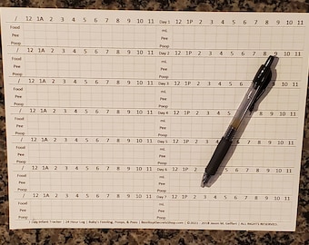7-dniowy rejestrator niemowląt | 24-godzinny dziennik noworodka | Karmienie, kupki i siusianie dziecka | Kalendarz blokowy | Wydruki cyfrowe 8,5 x 11 w formacie Letter