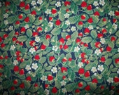 Small Red Strawberries Blossoms Runners Sage Leaves on Navy Blue OOP Unbranded By FAT QUARTEr Please READ Listing