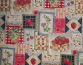 Strawberry Patchwork Baskets Blossoms Pot Runners Red Checks Blue Checks VTg OOP HTf WASHED 17 Inches L x 15 Inches W Please READ Listing