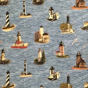 Nautical SOLD By The HALf YARd Lighthouses Ocean Waves Seagulls Ocean Please READ Liating OOp VIP Cranston United States Postal Service