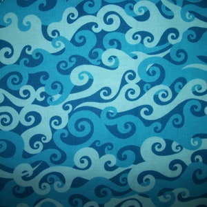 Waves Pre Cut FAT QUARTER Blues Light Blue Bright Blue Medium Blue Nautical Ocean Curled Waves  OOP Cotton Fabric