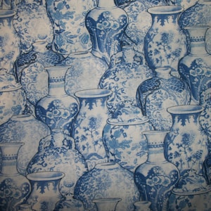 Delft China 25 Inches Long x 44 Inches Wide Delft Blue Floral Vases Ginger Jars Packed China Please REAd OOP Wild Apple David Textiles