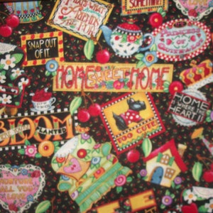 Mary Engelbreit SOLD By HALF YARd Mottos Home Sweet Home Bloom Where You are Planted Cherries Henry Teapot Please READ Listing Oop Cranston