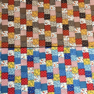 Calico Cheater Patchwork SPRZEDAWANE NA DUŻĄ ĆWIERĆ Małe kwadraty 1/2&quot; Złoty/Brązowy Niebieski/Żółty Proszę PRZECZYTAĆ Vtg HTf Cranston Print Works